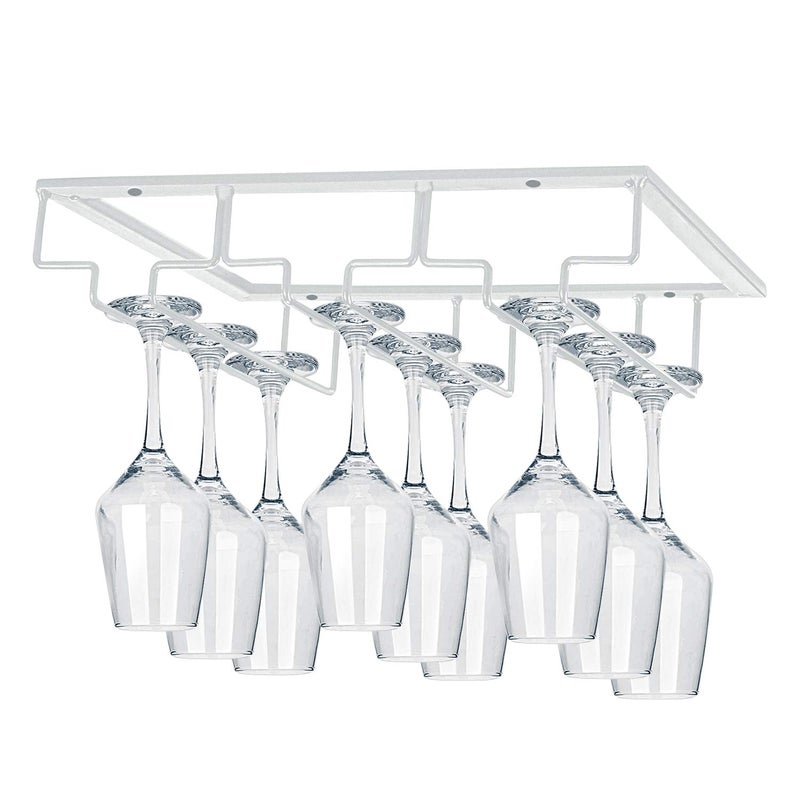 MOCOUM Wine Glasses Rack Under Cabinet Stemware Rack, Wine Glass Hanger Rack Wire Wine Glass Holder Storage Hanger for Cabinet Kitchen Bar (White, 3 Rows 2 Pack) - Image 2